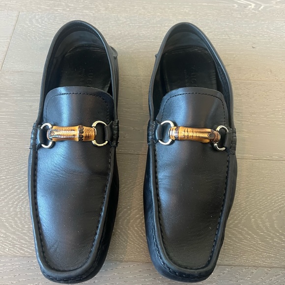 GUCCI Men’s Bamboo Horsebit Leather Driving Moccasins Size 10.5 Black - Picture 1 of 16